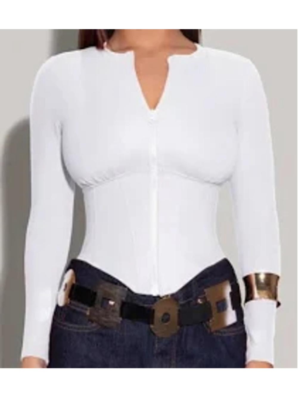 TA3 Long Sleeve Corsety Top White S NWT